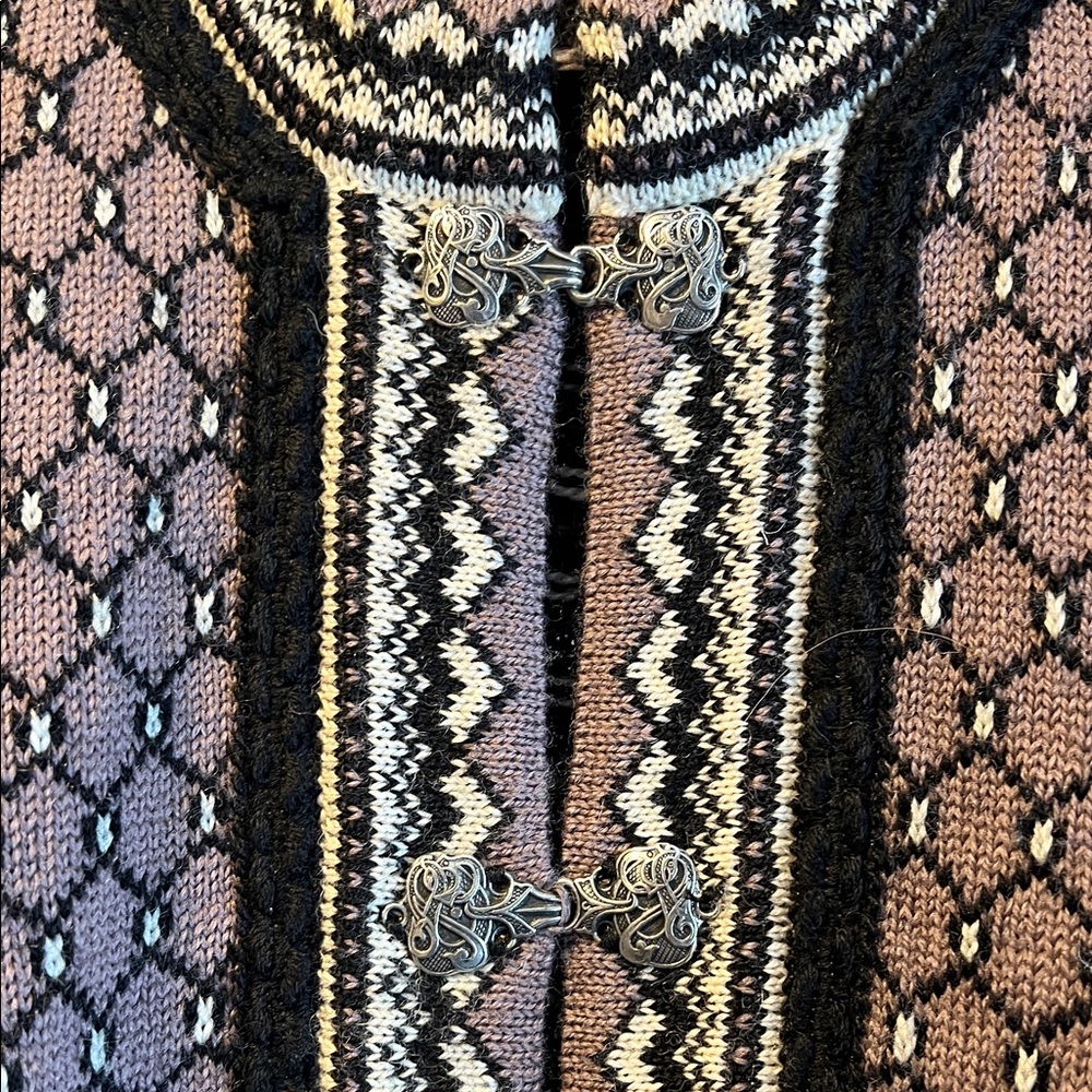 Skjaeveland Norwegian Telemark Style Pure New Wool Knit Cardigan PinkBrown M EUC - Picture 7 of 8